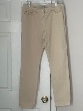 J. McLaughlin Tan Ivory Off White Straight Slim Jeans Pants Cotton Size 14